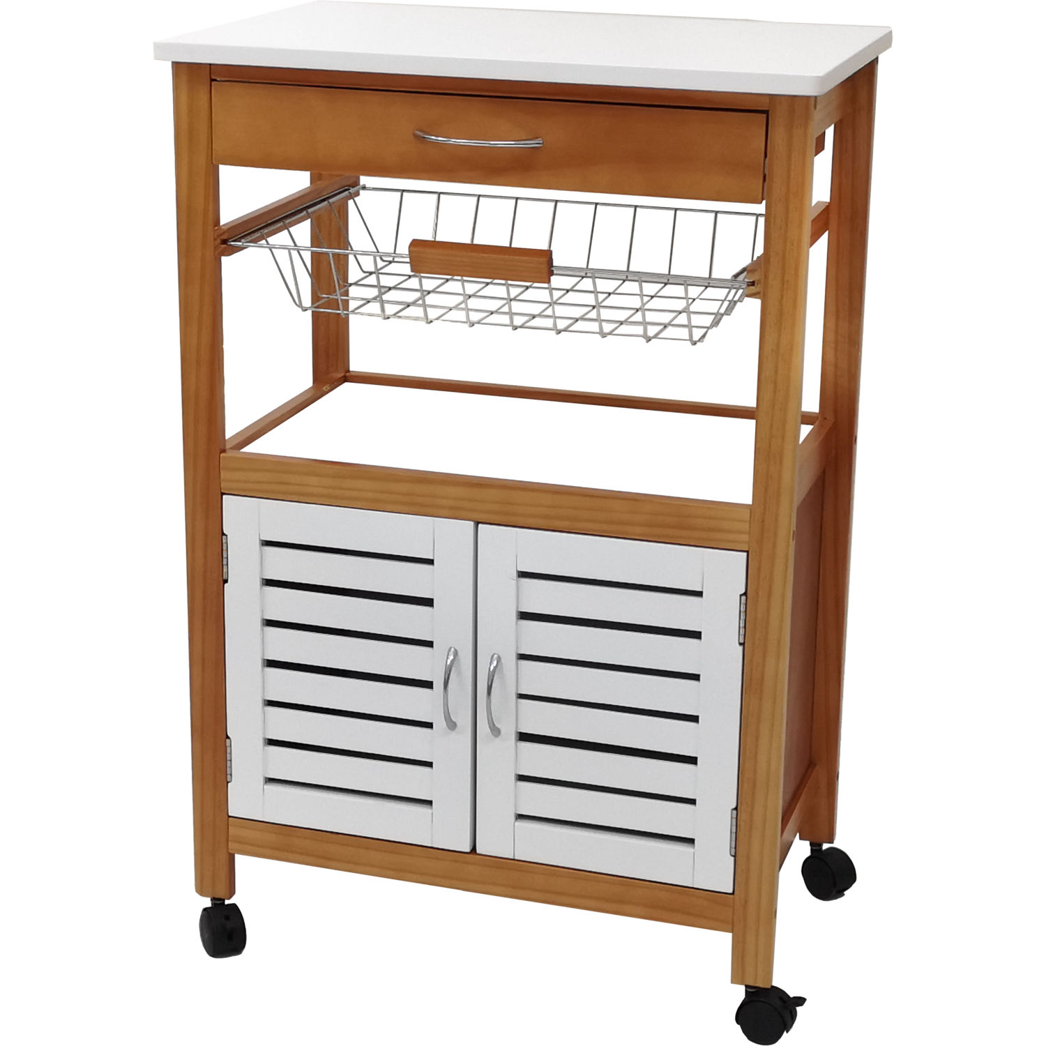 VESTIAMO CASA - Carrello in legno 2 ante, cestello e cassetto